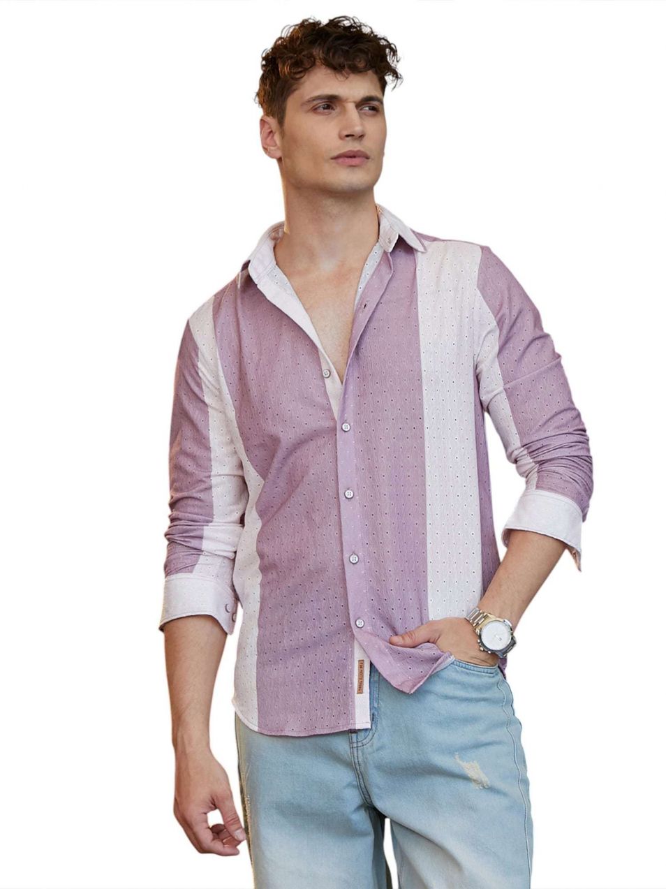 Campus Sutra Košeľa 'Sasha'  svetlofialová / biela