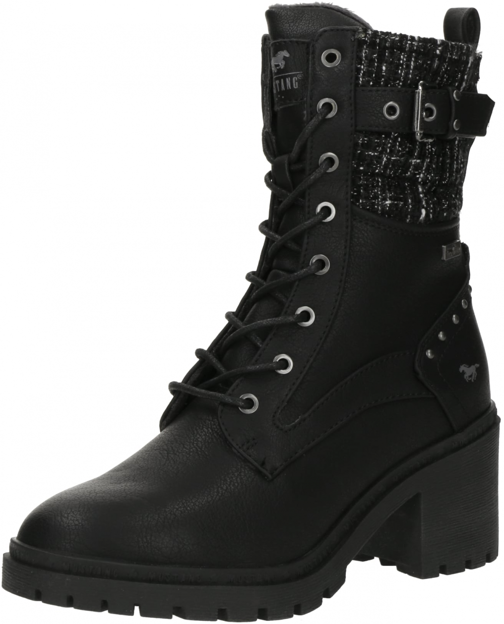 MUSTANG Šnurovacie členkové čižmy  čierna / strieborná