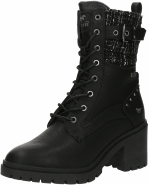 MUSTANG Šnurovacie členkové čižmy  čierna / strieborná