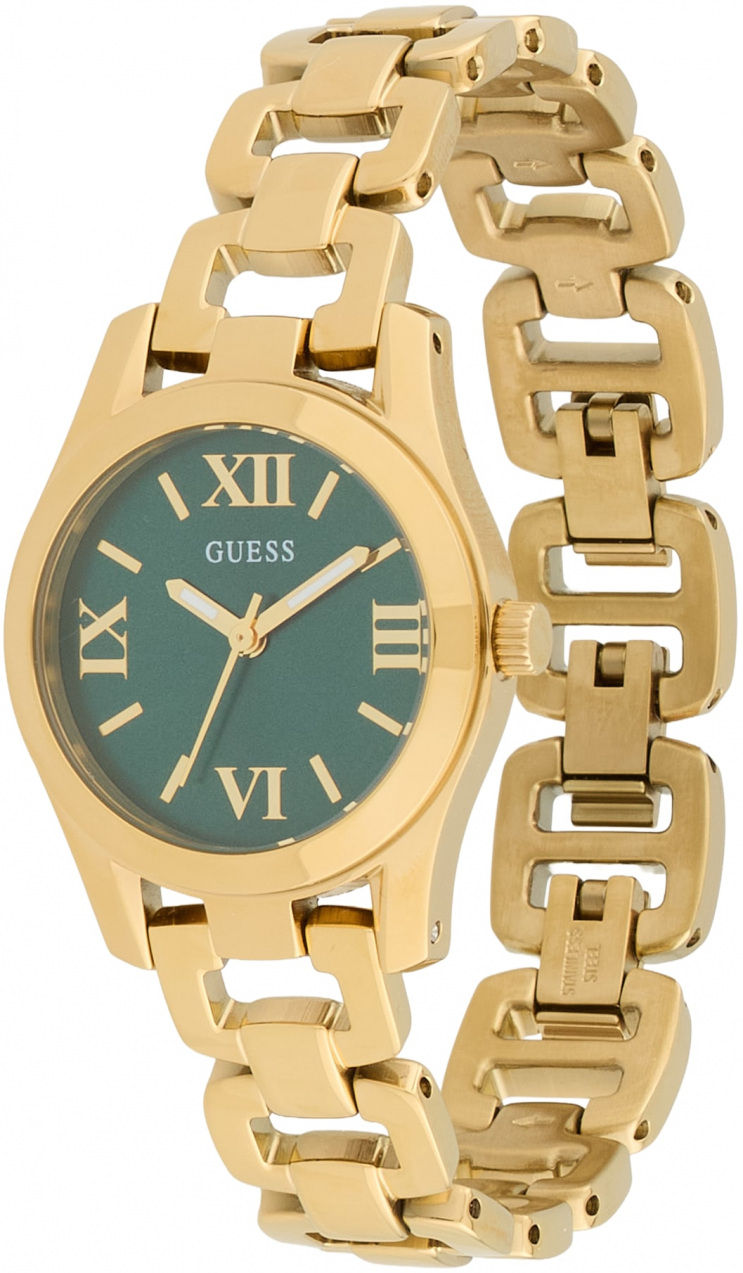 GUESS Analógové hodinky 'VEDA'  zlatá / tmavozelená