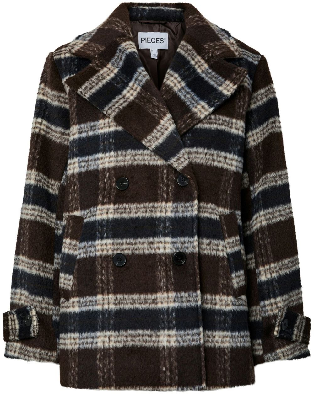 PIECES Prechodná bunda 'PCMARBLE'  námornícka modrá / tmavohnedá / biela