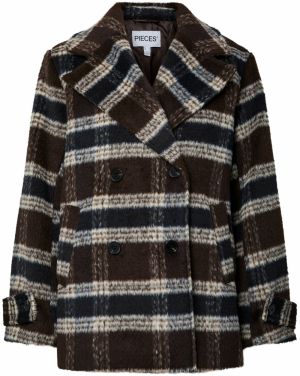 PIECES Prechodná bunda 'PCMARBLE'  námornícka modrá / tmavohnedá / biela