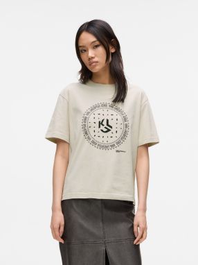 KARL LAGERFELD JEANS Tričko  béžová / červená / čierna