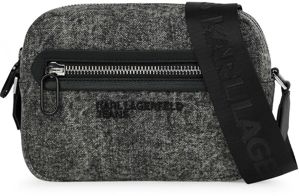 KARL LAGERFELD JEANS Taška cez rameno 'Essential'  čierna / čierna melírovaná