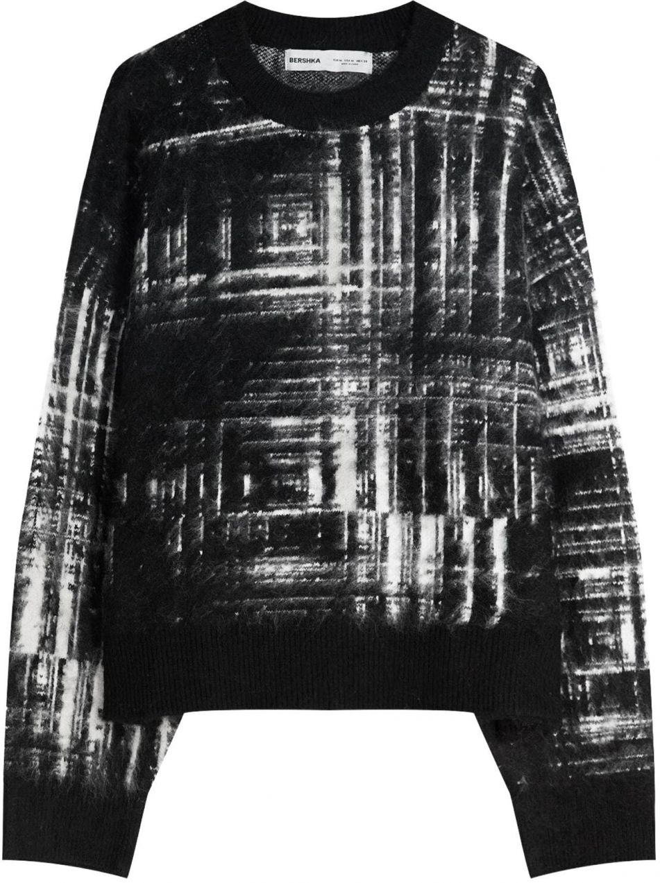 Bershka Sveter  čierna / biela