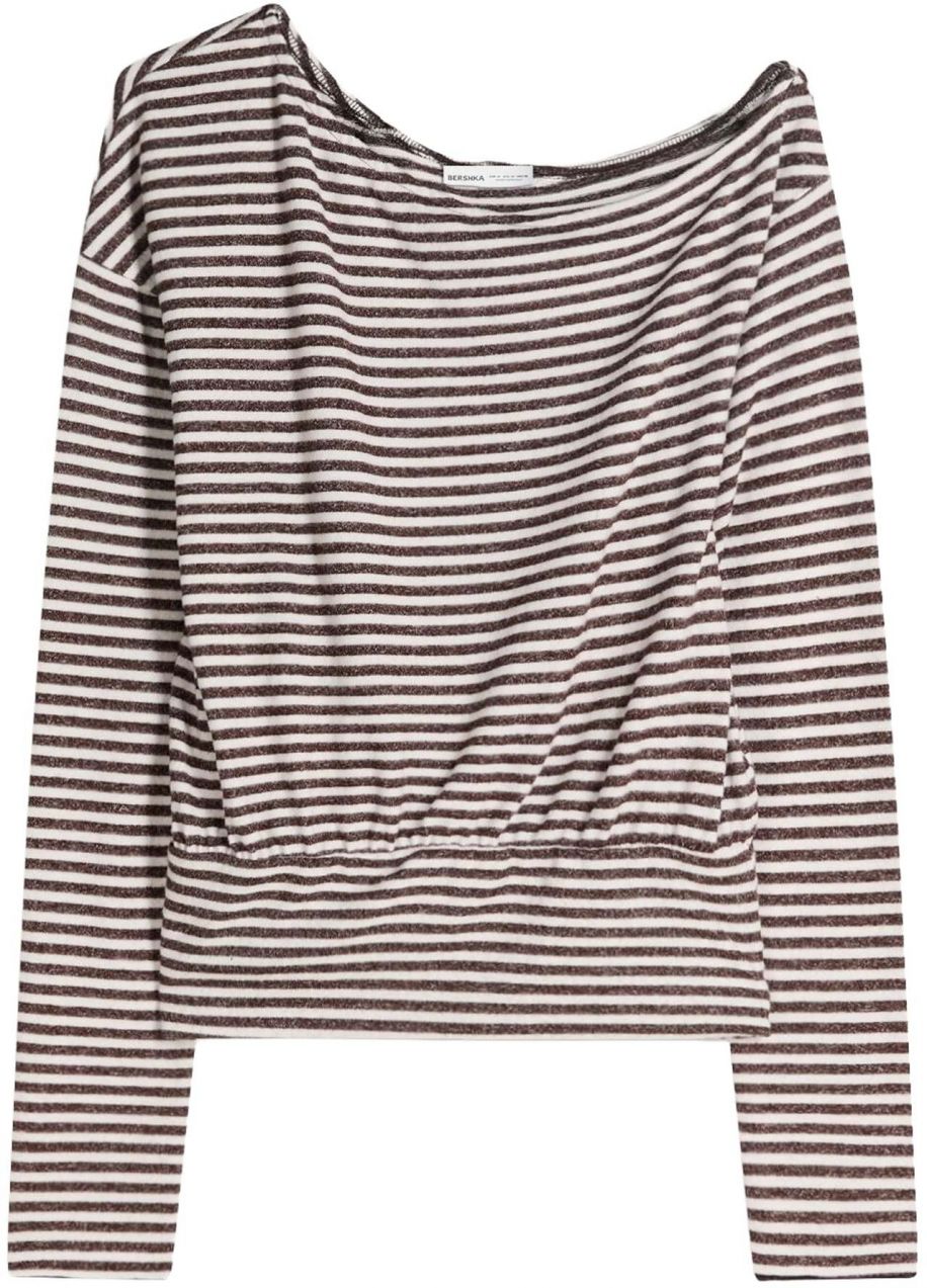 Bershka Sveter  tmavohnedá / šedobiela