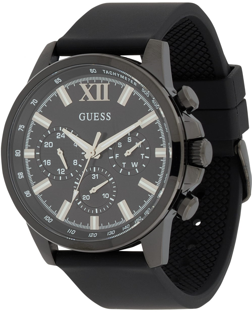 GUESS Analógové hodinky 'Walker'  sivá / čierna / biela