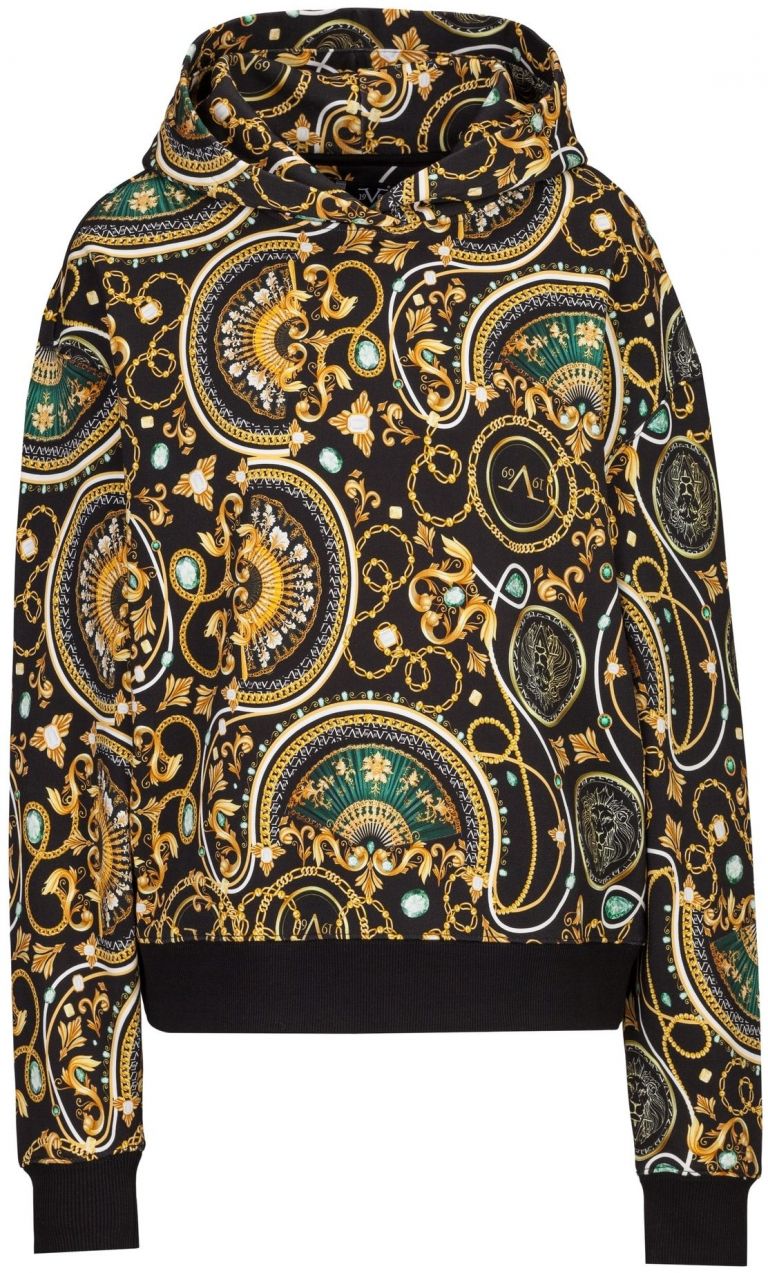19V69 ITALIA Mikina 'Kara New Baroque'  zlatá žltá / smaragdová / čierna