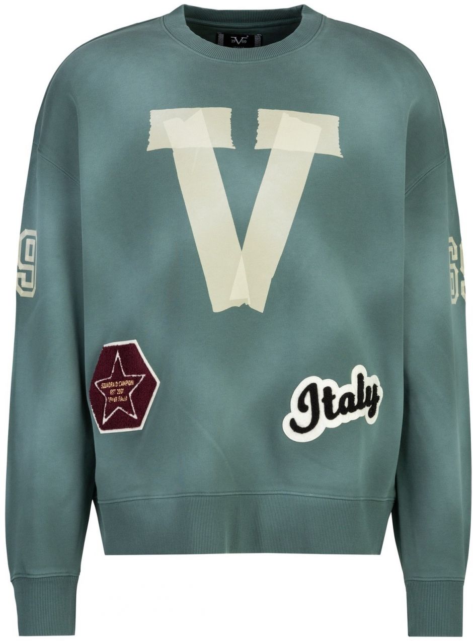 19V69 ITALIA Mikina  smaragdová / pastelovo zelená / čierna / biela