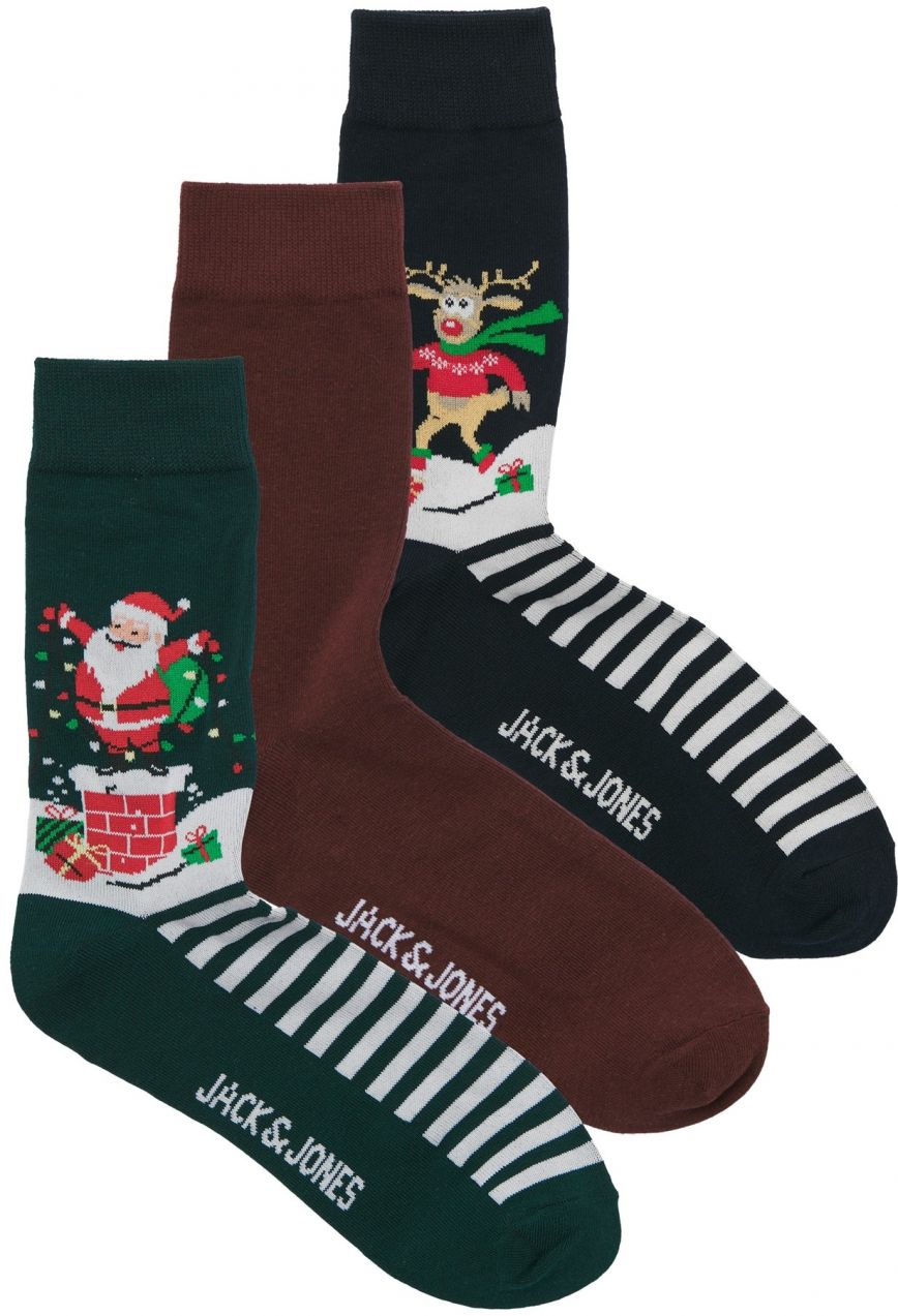 JACK & JONES Ponožky 'JACSNOWY XMAS'  tmavozelená / tmavočervená / čierna / biela