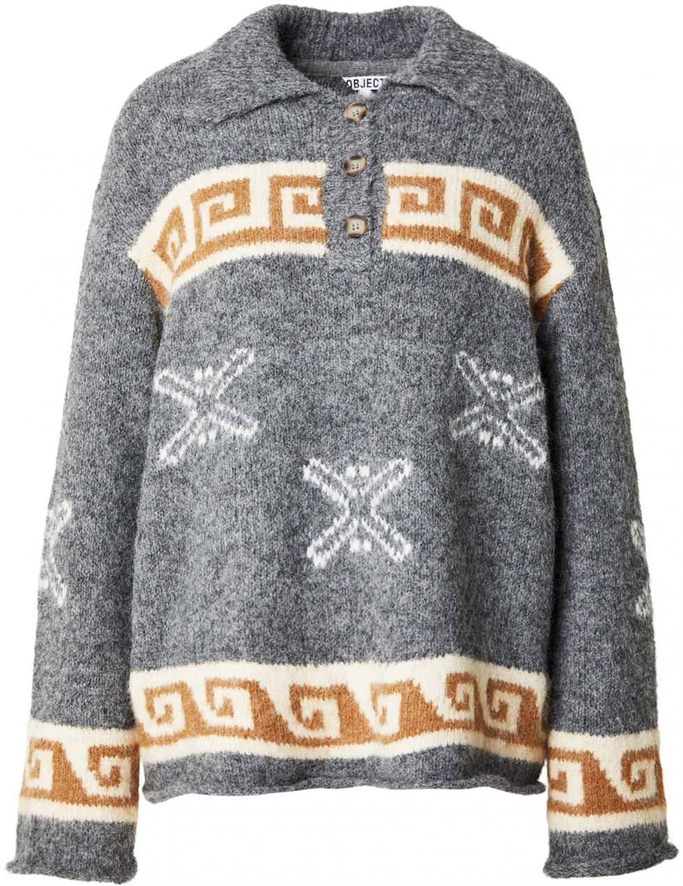 OBJECT Sveter 'OBJGalia'  krémová / hnedá / sivá melírovaná / biela