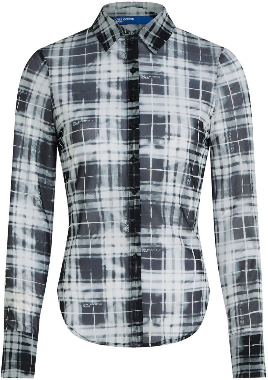 KARL LAGERFELD JEANS Blúzka 'Check Mesh'  čierna / biela