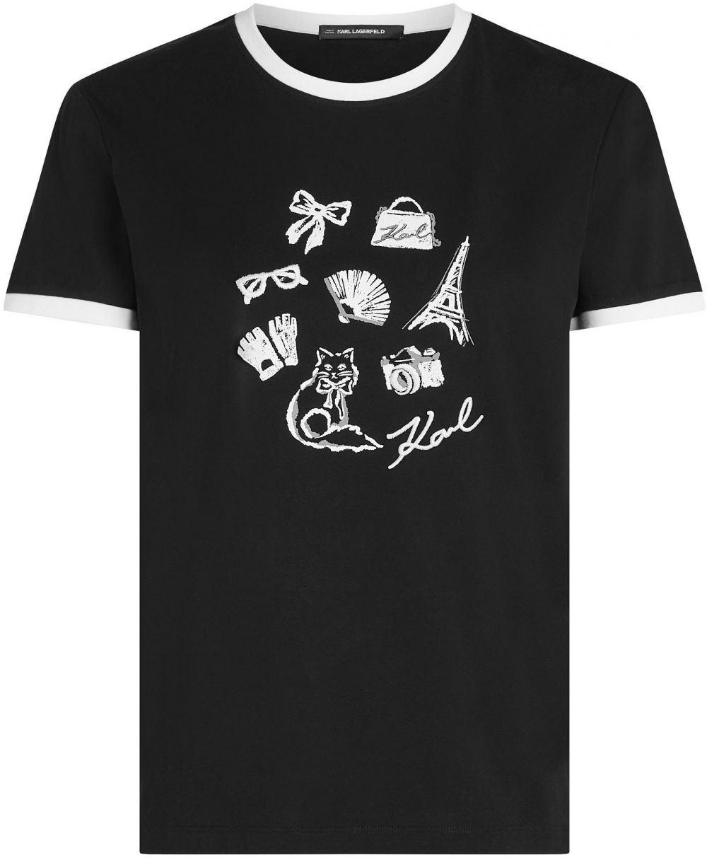 Karl Lagerfeld Tričko  sivá / čierna / biela