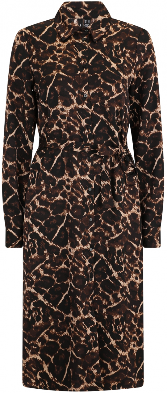 Vero Moda Tall Košeľové šaty 'VMHUXLEY'  svetlobéžová / tmavohnedá / čierna