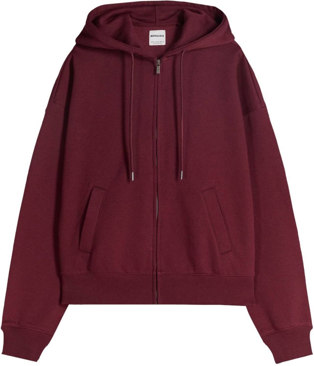 Bershka Tepláková bunda  burgundská