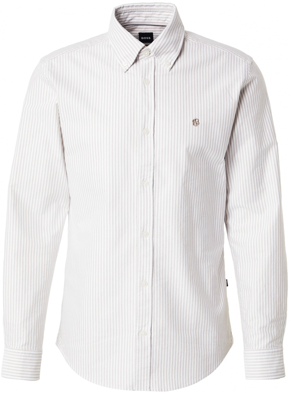 BOSS Košeľa 'ROAN'  tmavobéžová / biela