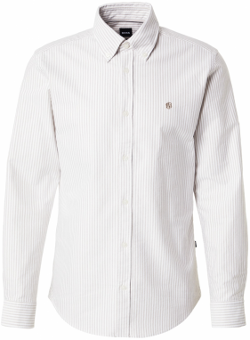 BOSS Košeľa 'ROAN'  tmavobéžová / biela