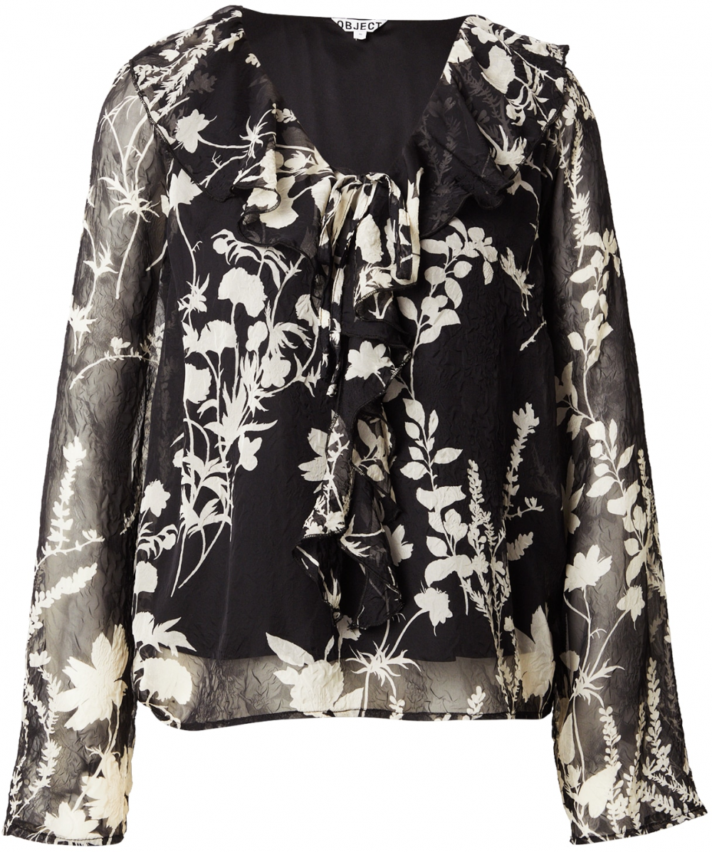 OBJECT Blúzka 'OBJPEARL'  krémová / čierna / šedobiela