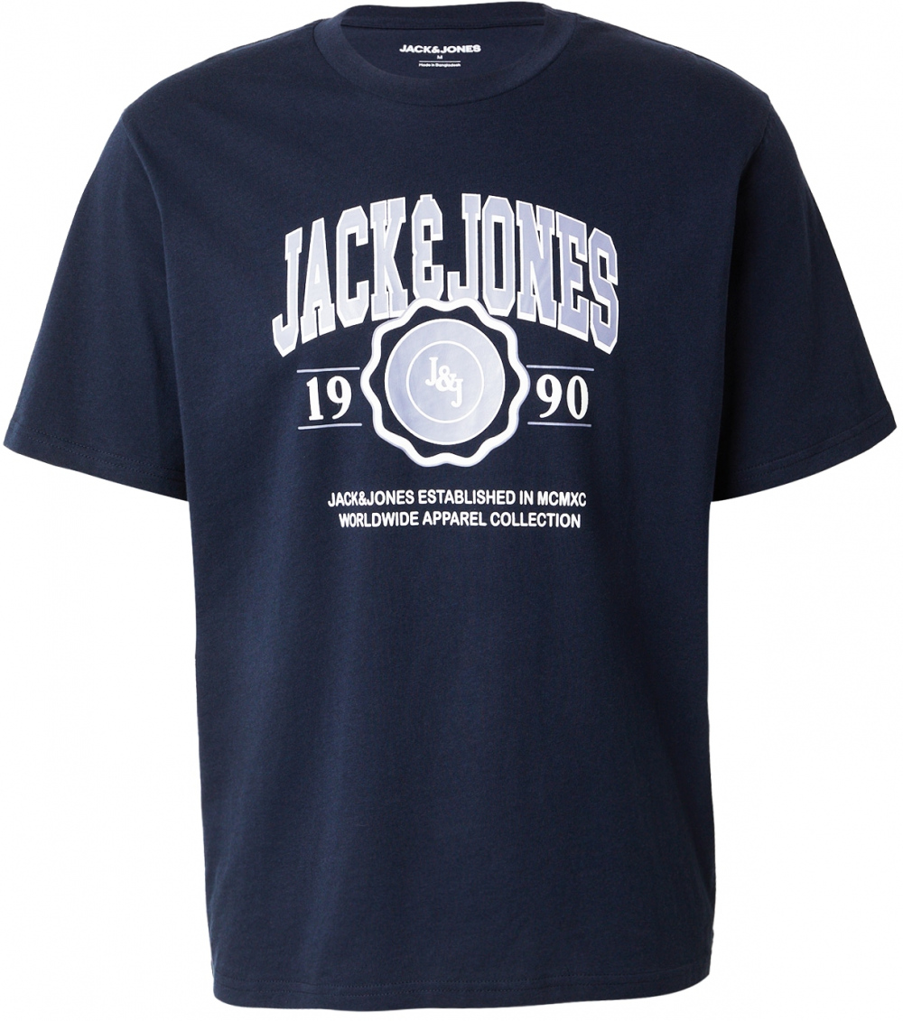 JACK & JONES Tričko 'JJMAKO'  tmavomodrá / sivá / biela