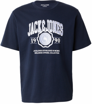 JACK & JONES Tričko 'JJMAKO'  tmavomodrá / sivá / biela