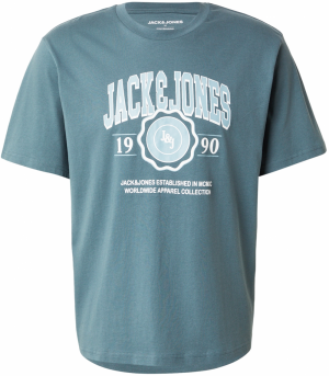 JACK & JONES Tričko 'JJMAKO'  modrozelená / nebesky modrá / biela