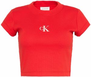 Calvin Klein Jeans Tričko  baklažánová / červená / biela