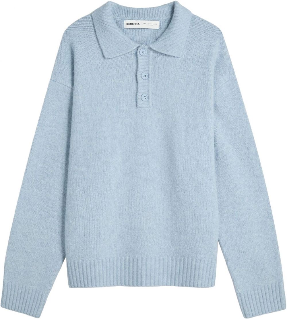 Bershka Sveter 'CUELLO'  modrá