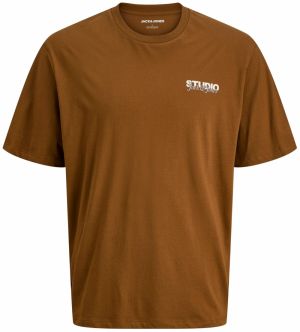 Jack & Jones Plus Tričko 'JJYUKI'  hnedá / biela