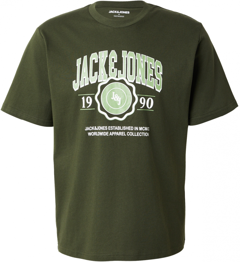 JACK & JONES Tričko 'JJMAKO'  svetlozelená / tmavozelená / biela