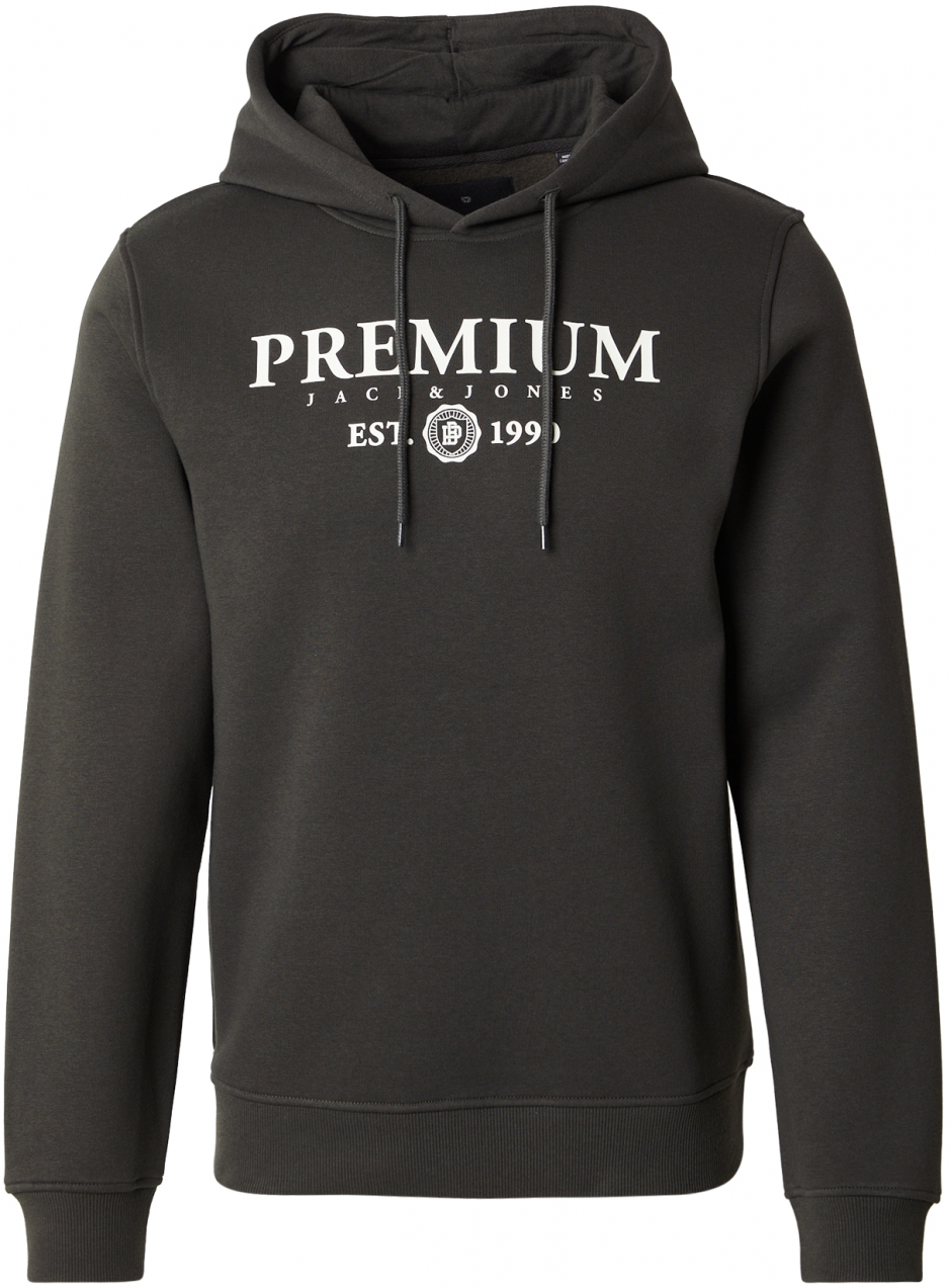 Jack & Jones Premium Mikina 'JPRBLACHARLES'  tmavozelená / biela