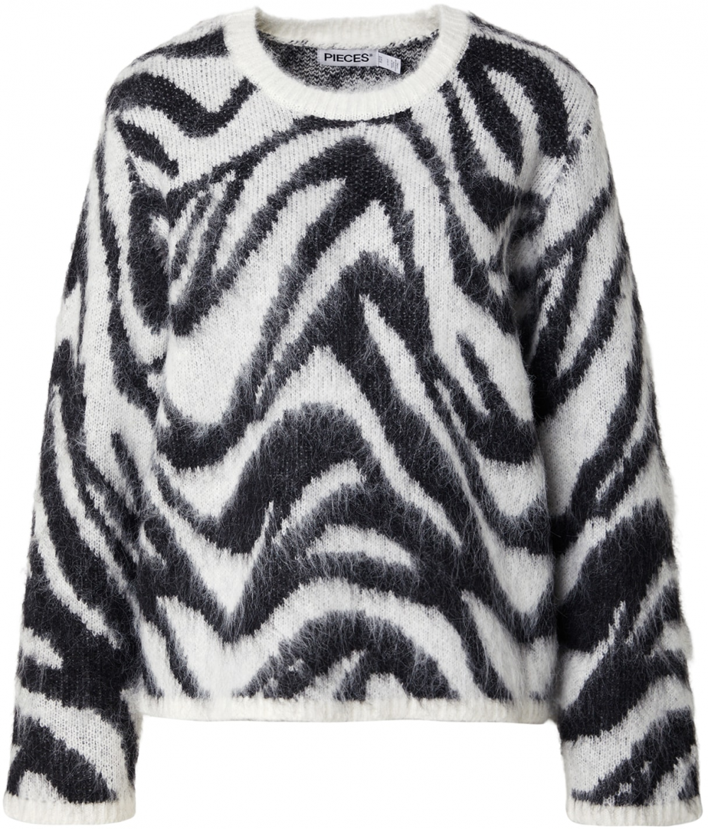 PIECES Sveter 'PCMYNTHE'  čierna / biela