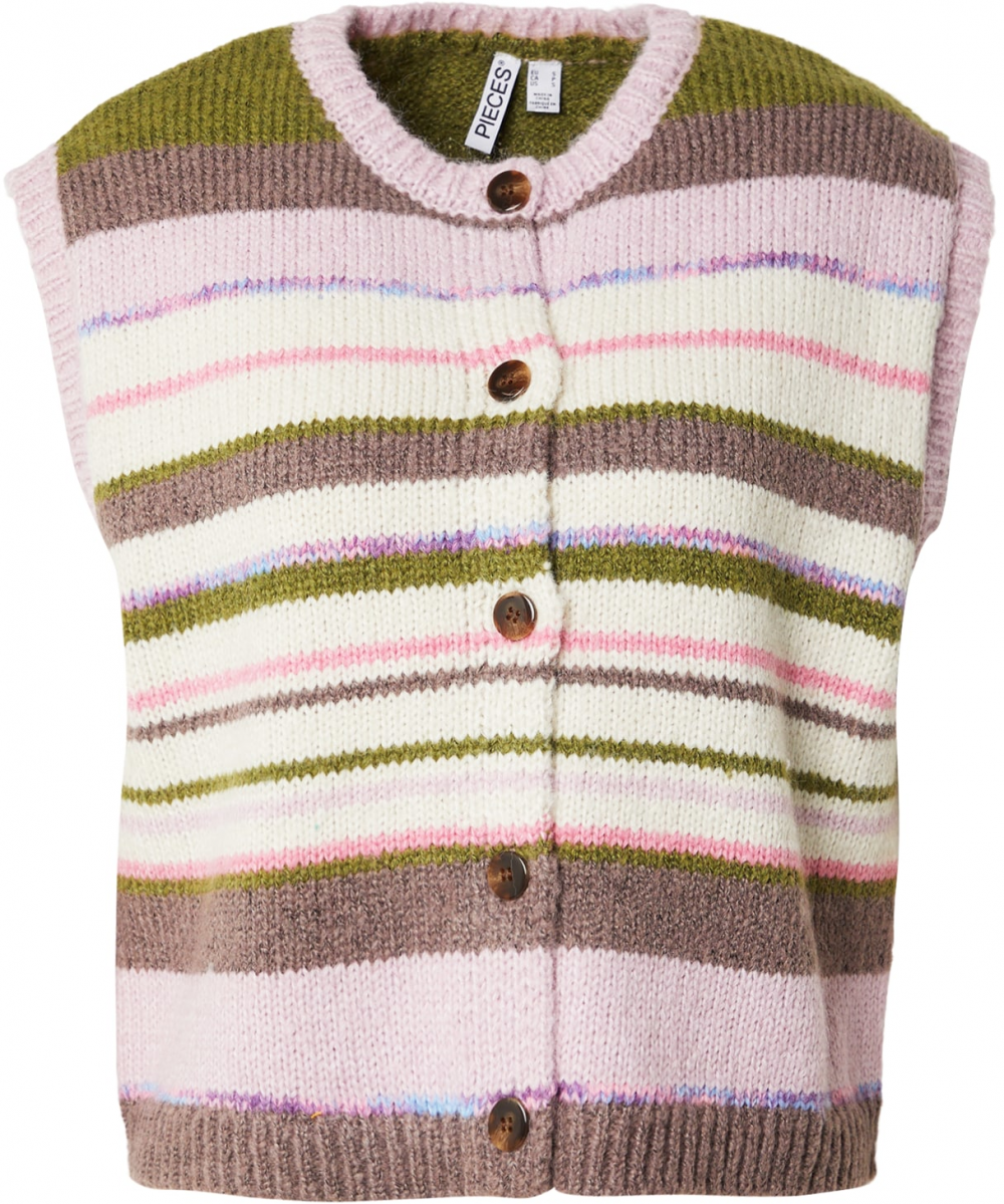 PIECES Pletená vesta 'PCRYE'  sépiová / zelená / ružová / biela