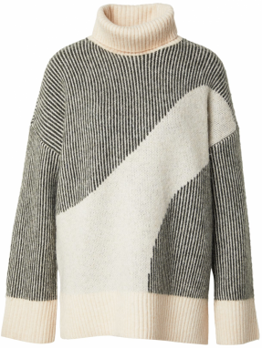 PIECES Sveter 'PCLINNA'  tmavozelená / šedobiela / biela ako vlna