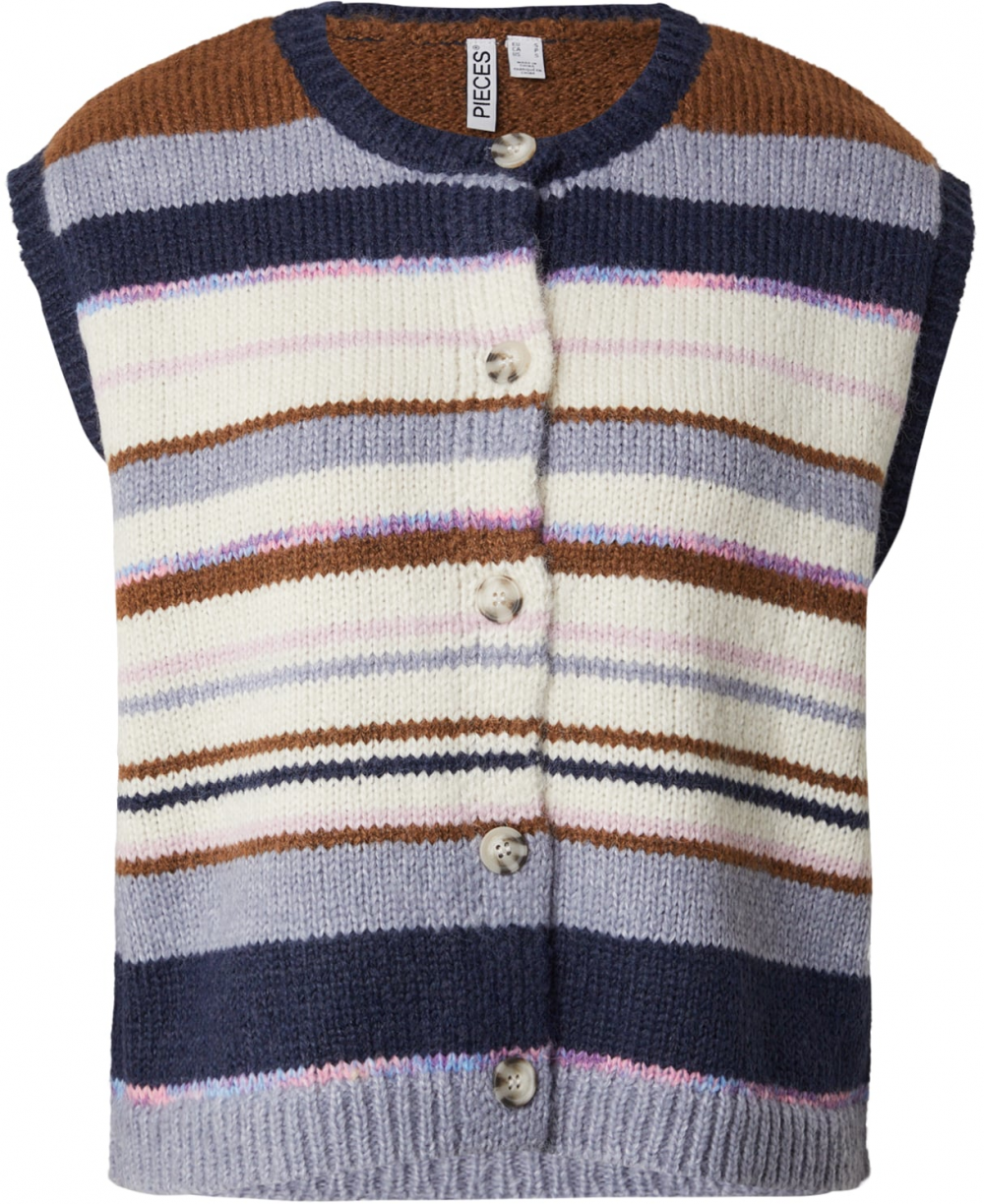 PIECES Pletená vesta 'PCRYE'  nebielená / námornícka modrá / mokka / orgovánová
