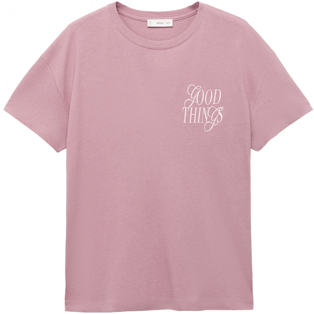 MANGO TEEN Tričko 'GOOD'  ružová / šedobiela