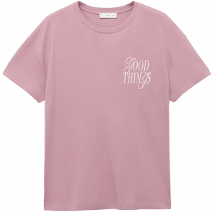 MANGO TEEN Tričko 'GOOD'  ružová / šedobiela