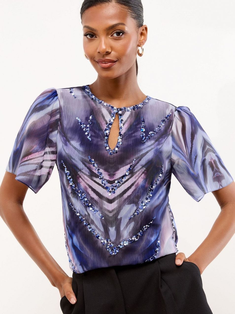 Lipsy Blúzka  modrá / indigo / fialová / čierna