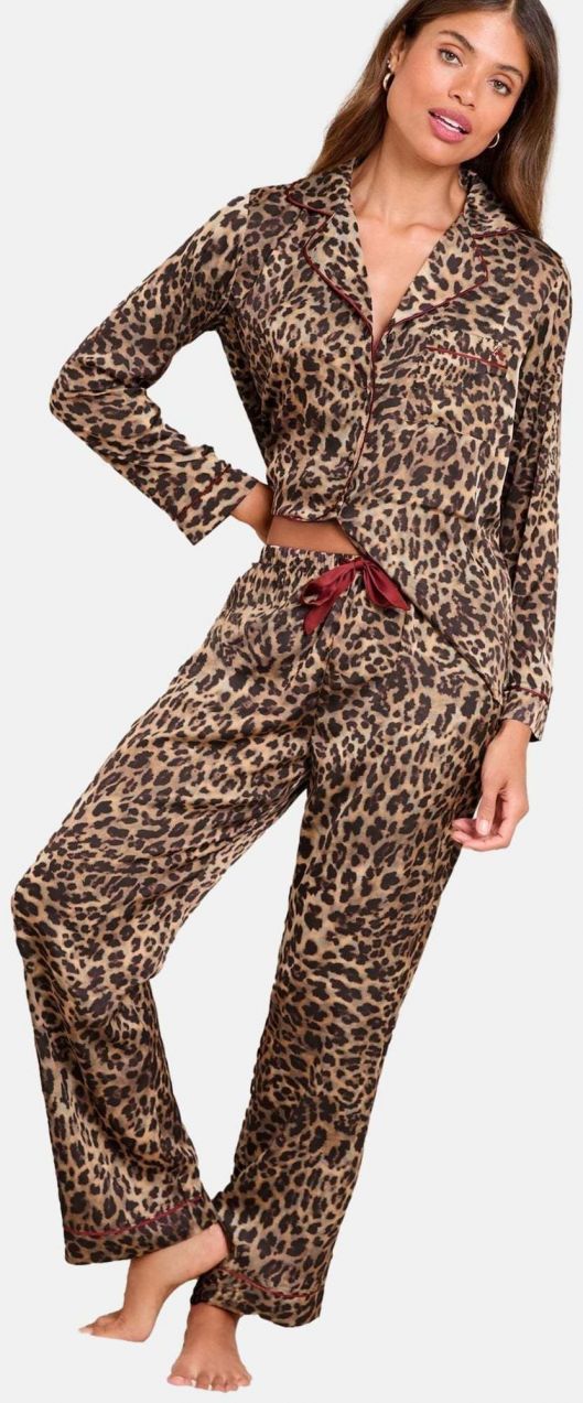 Lipsy Pyžamo  hnedá / kapučíno / bordová