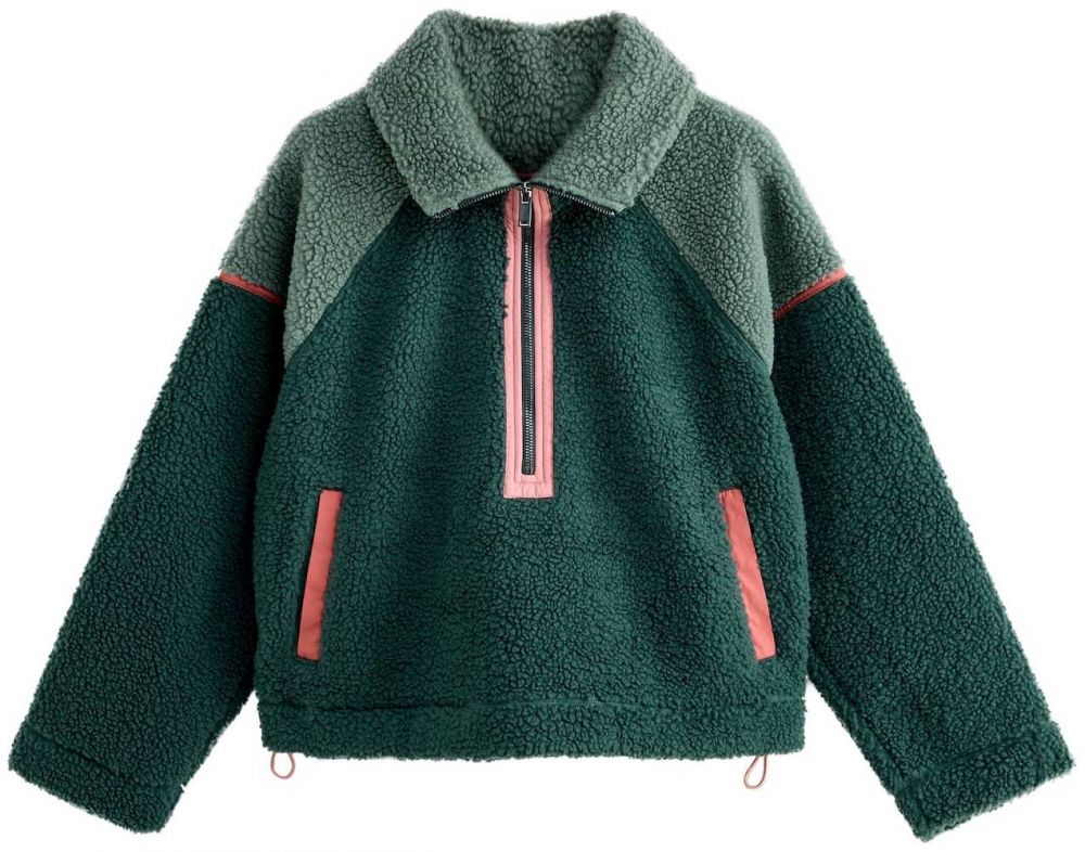 Next Flisová bunda  zelená / tmavozelená / tmavoružová