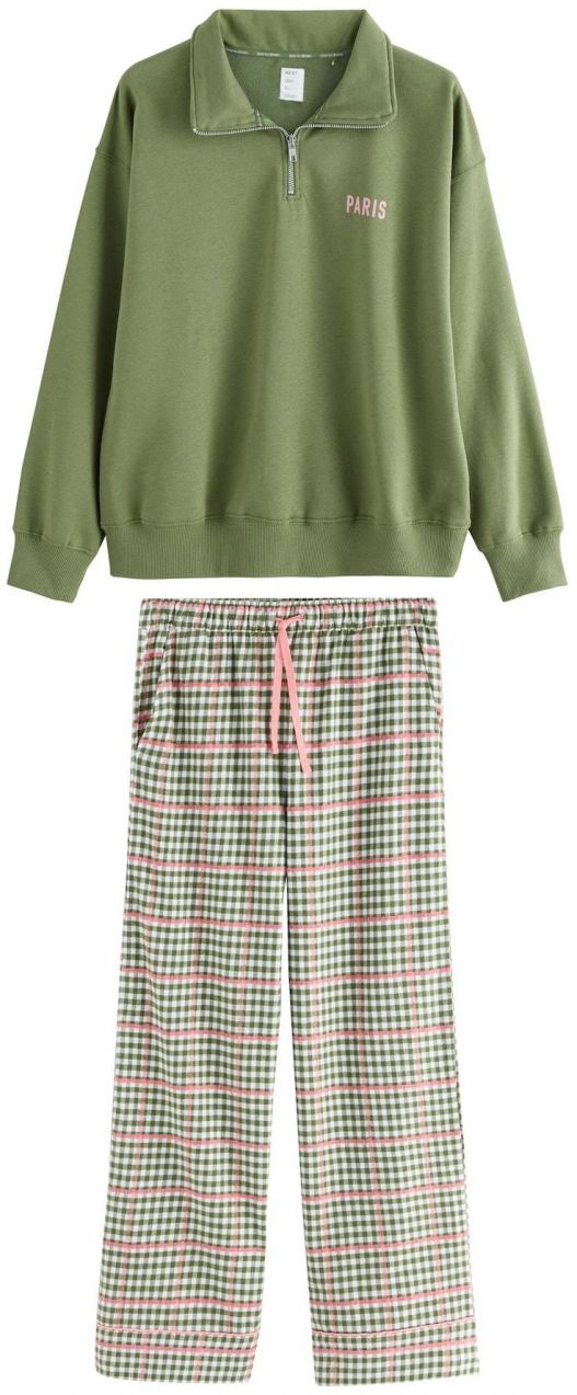 Next Pyžamo  olivová / staroružová / biela