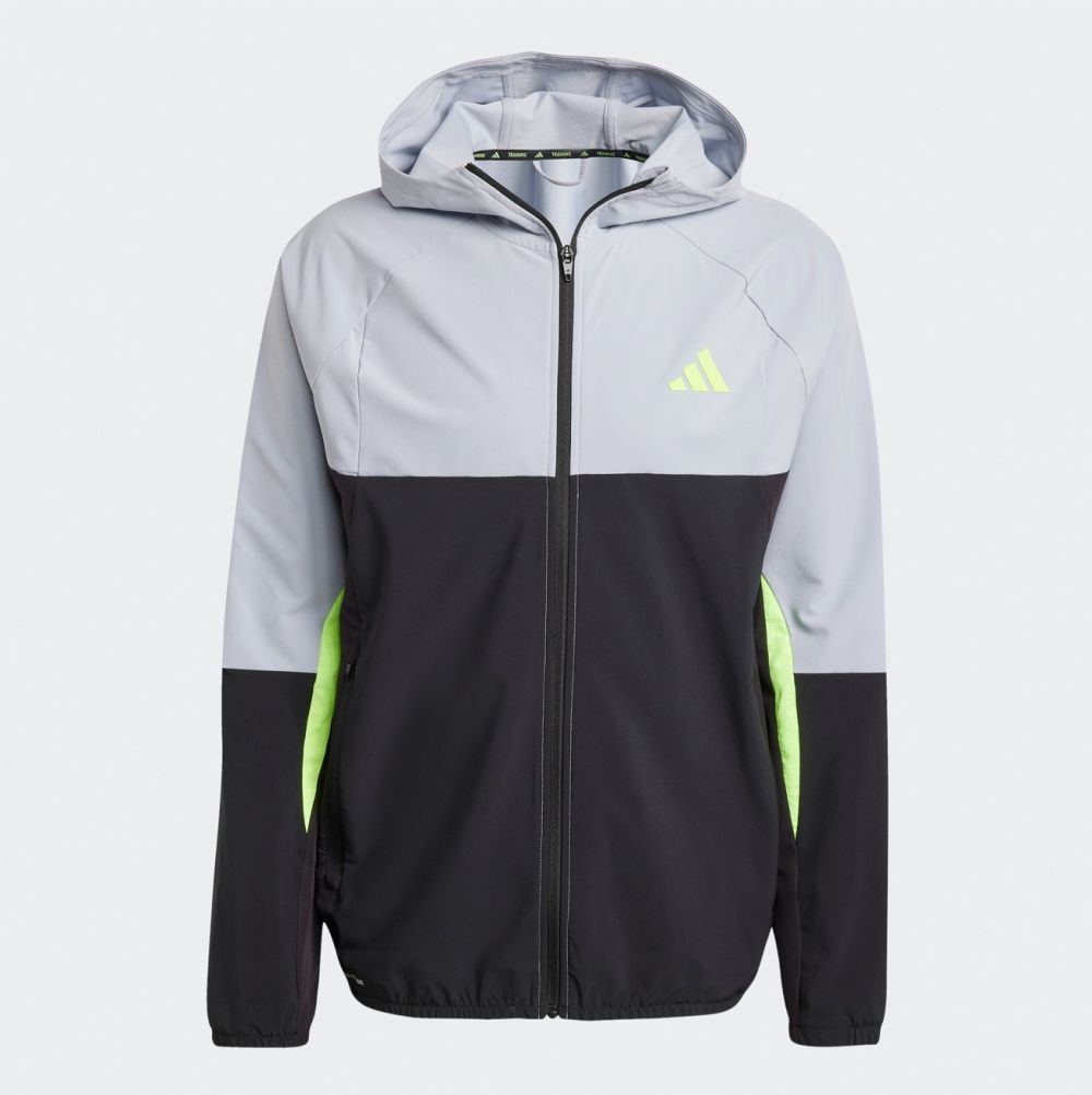 ADIDAS PERFORMANCE Športová bunda 'TECH APP'  svetlosivá / neónovo zelená / čierna