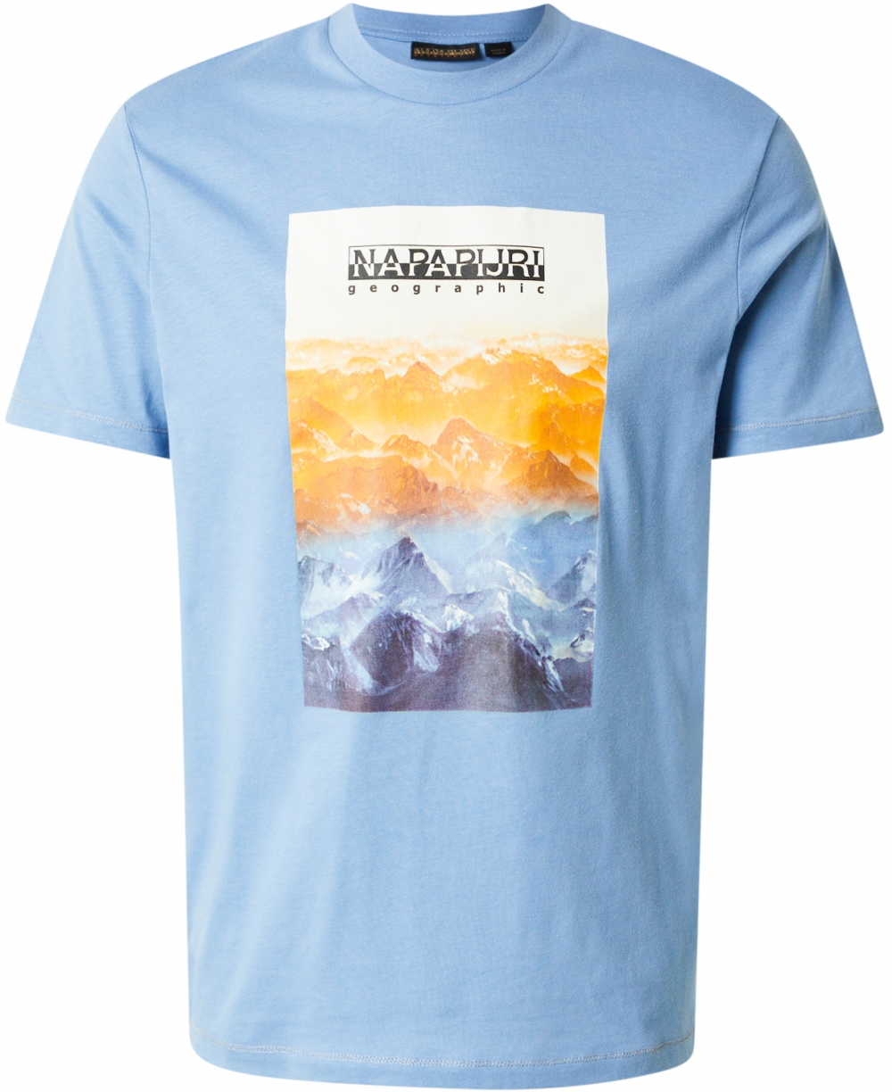 NAPAPIJRI Tričko 'S-ROLLIN'  námornícka modrá / svetlomodrá / oranžová / biela