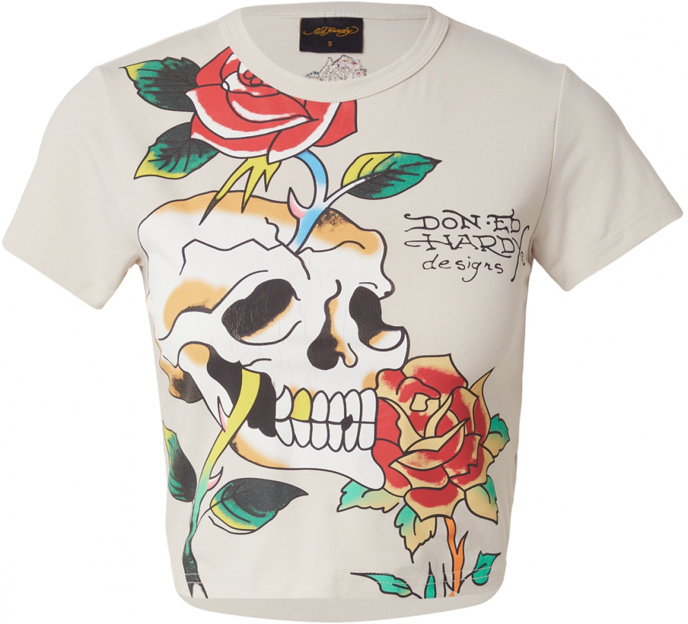 Ed Hardy Tričko  béžová / červená / čierna / biela