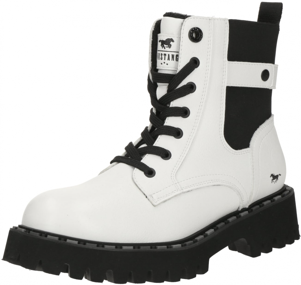 MUSTANG Šnurovacie členkové čižmy  čierna / biela