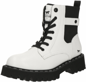 MUSTANG Šnurovacie členkové čižmy  čierna / biela