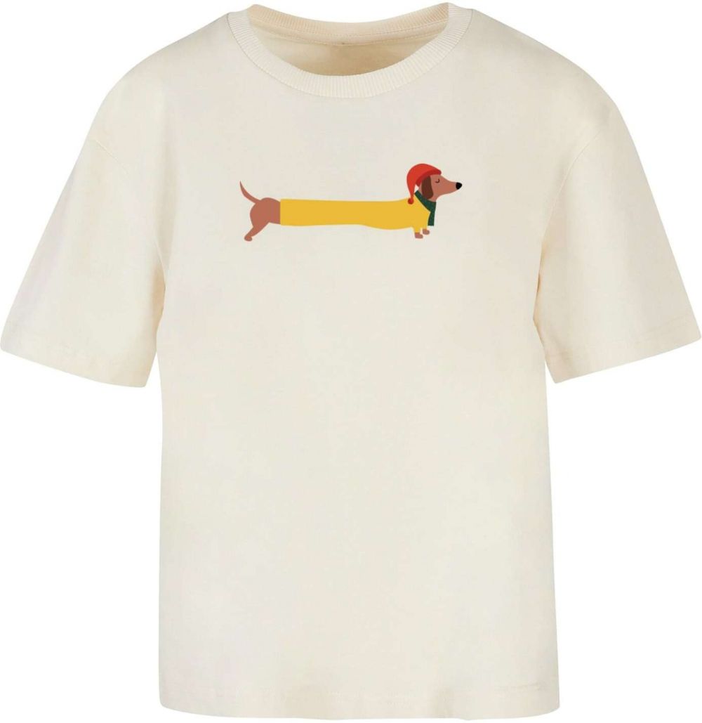 Merchcode Tričko 'Christmas Dog'  piesková / hnedá / zlatá žltá / zelená