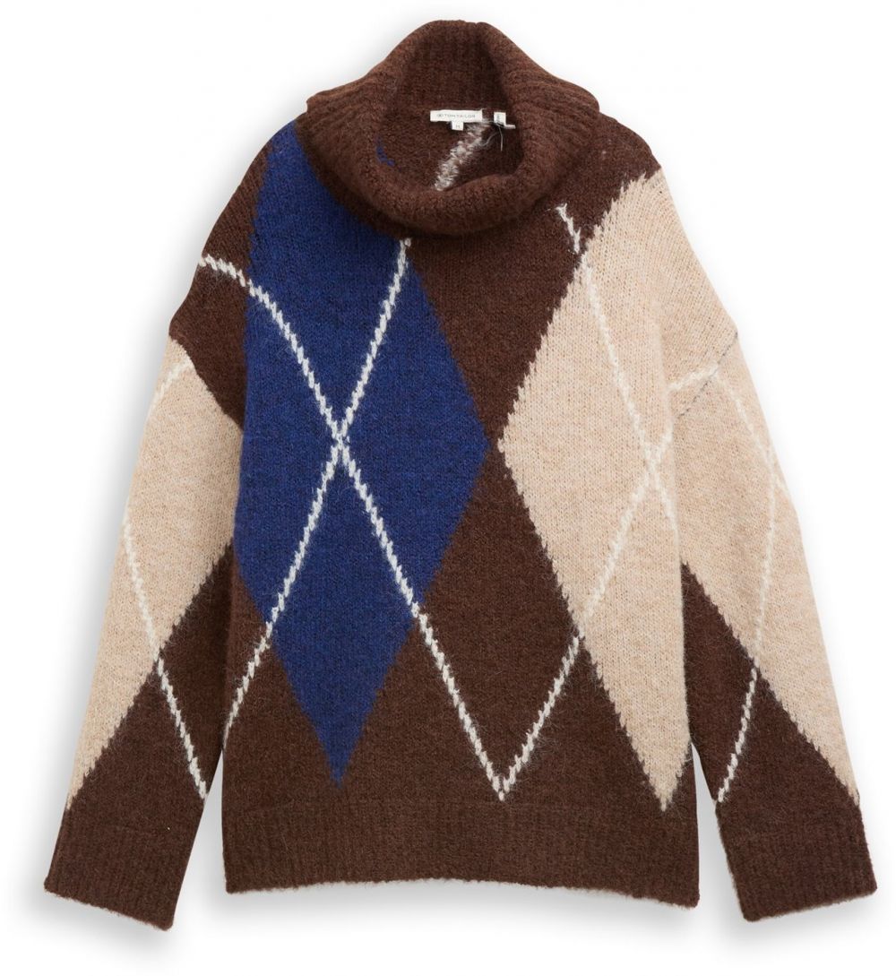 TOM TAILOR Sveter  béžová / tmavomodrá / tmavohnedá / biela