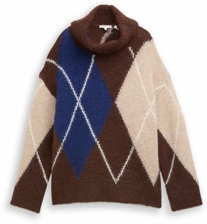 TOM TAILOR Sveter  béžová / tmavomodrá / tmavohnedá / biela