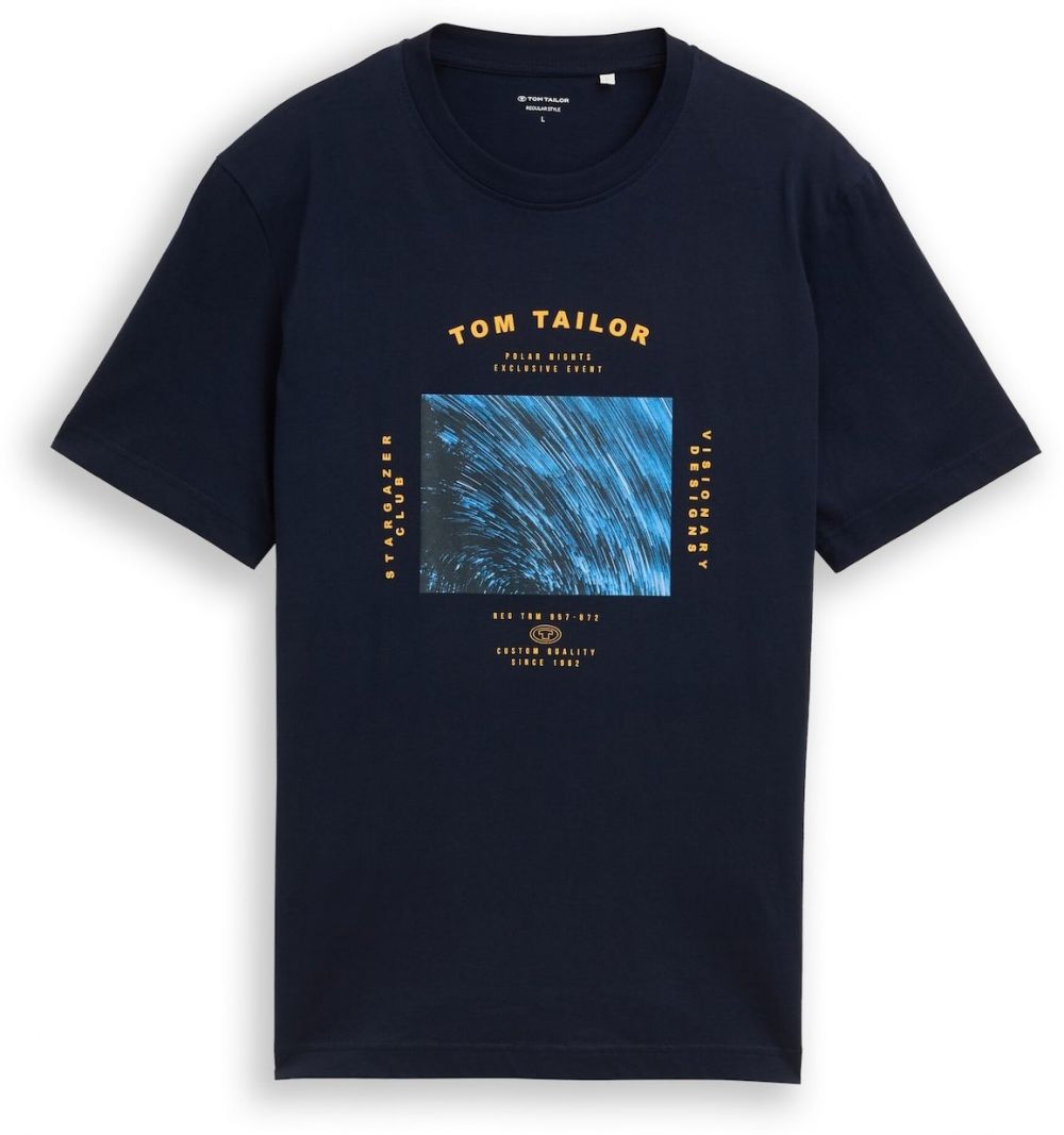 TOM TAILOR Tričko  tmavomodrá / azúrová / tmavožltá / biela