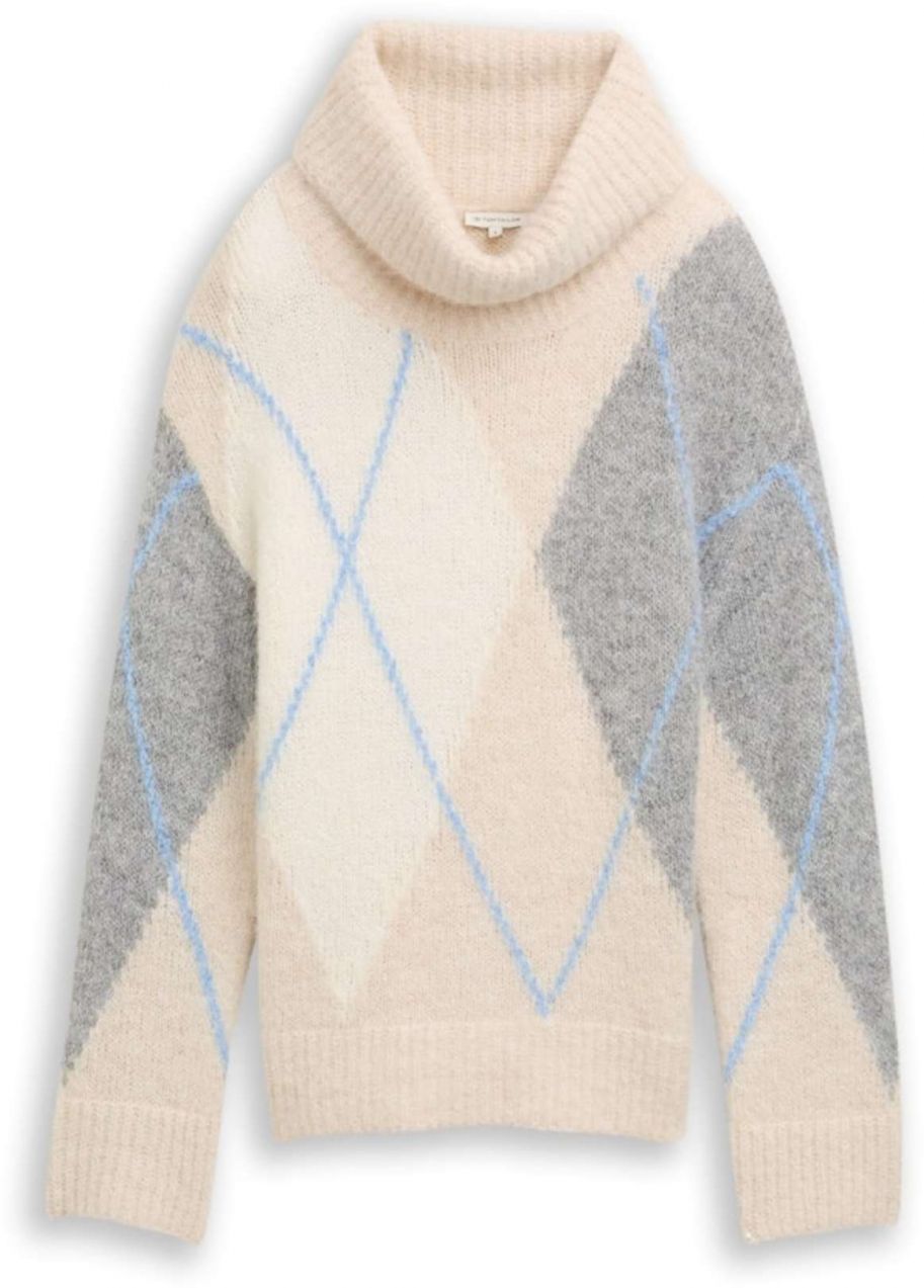 TOM TAILOR Sveter  béžová / svetlobéžová / svetlomodrá / sivá